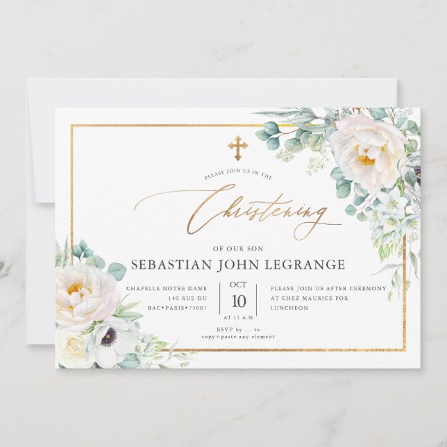 Invitation PixDezines H2 Pivoines Eucalyptus Baptême  (Devant)