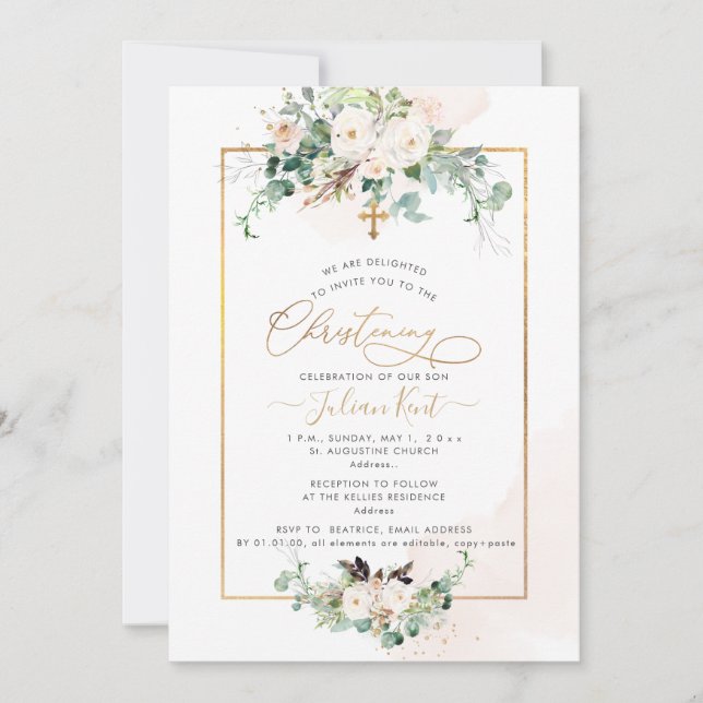 Invitation PixDezines H2 Roses Fleurs Rouges Baptême (Devant)
