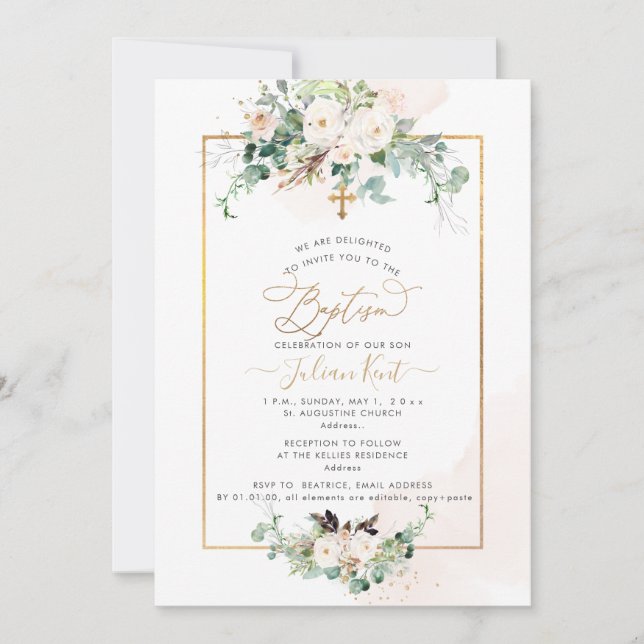 Invitation PixDezines H2 Roses Roses Baptême (Devant)
