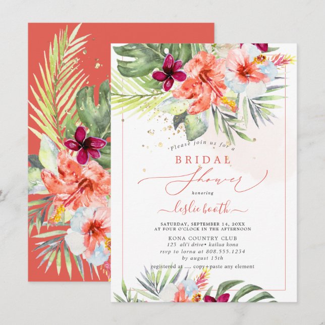 Invitation PixDezines H2 Tropical Paradise Bridal Shower (Devant / Derrière)