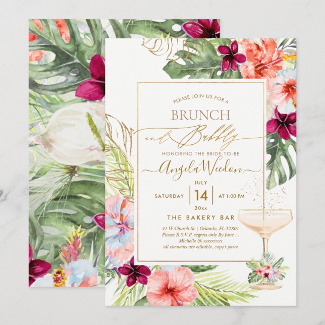 Invitation PixDezines H2 Tropical Paradise Brunch Bubbly (Devant / Derrière)