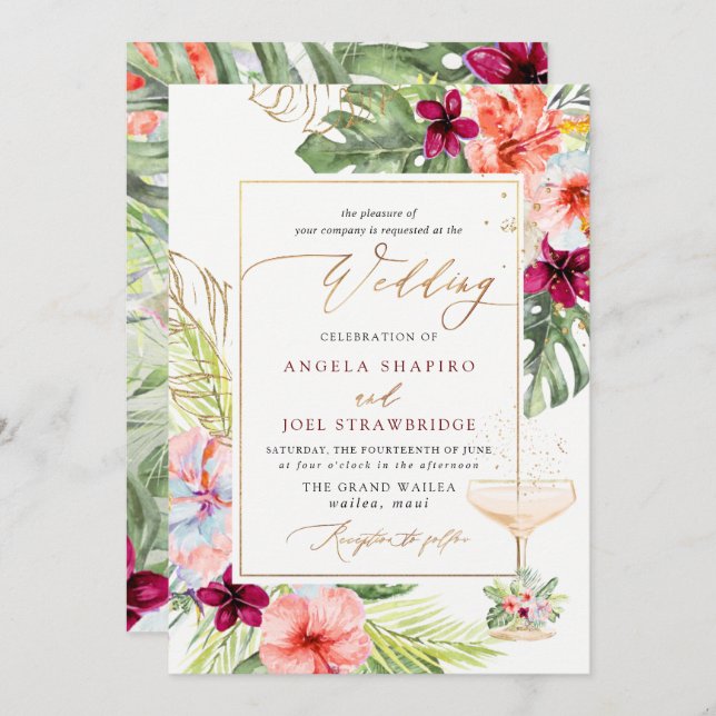 Invitation PixDezines H2 Tropical Paradise Brunch Bubbly (Devant / Derrière)