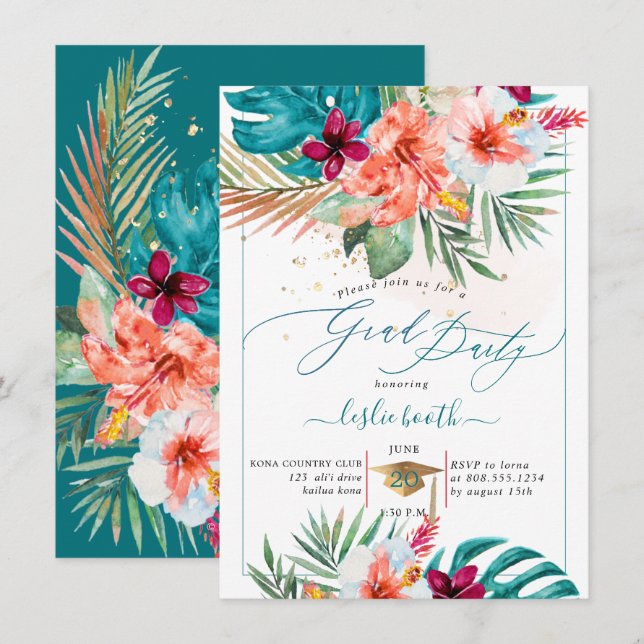 Invitation PixDezines H2 Tropical Paradise Luau Diplôme En (Devant / Derrière)