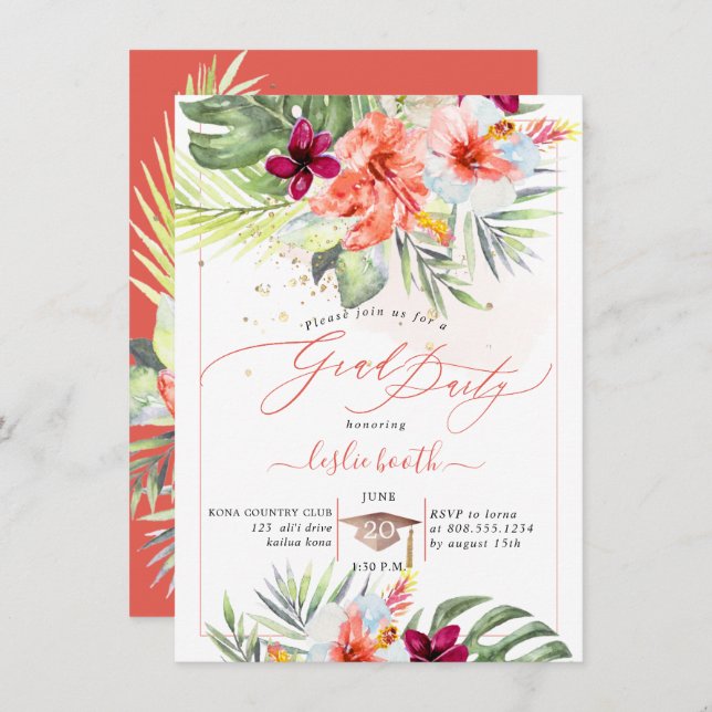 Invitation PixDezines H2 Tropical Paradise Luau Graduation (Devant / Derrière)