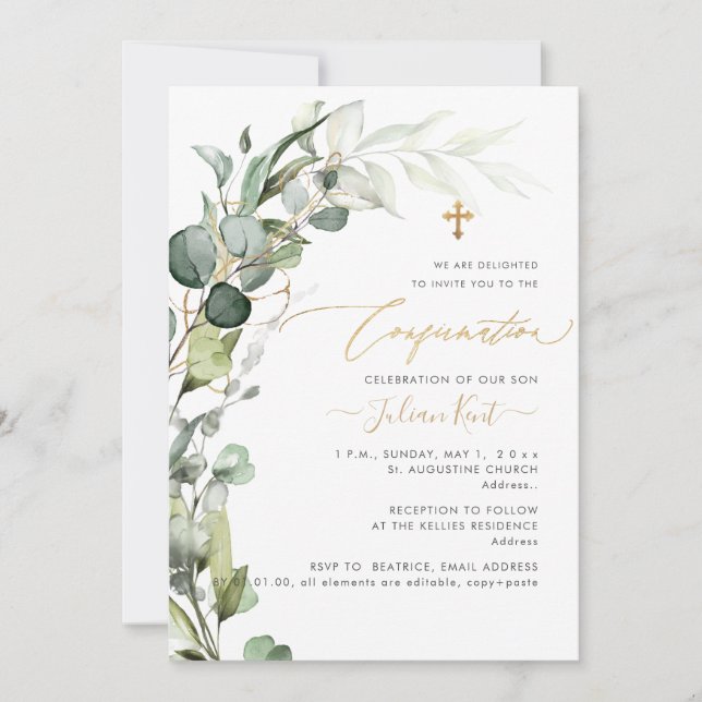 Invitation PixDezines H2 Verdure Feuillage de gomme Confirmat (Devant)
