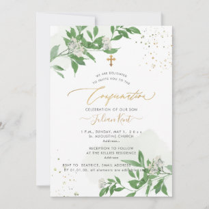 Invitation PixDezines H2 Verdure Fleurs Blanches Confirmation