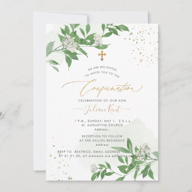 Invitation PixDezines H2 Verdure Fleurs Blanches Confirmation (Devant)