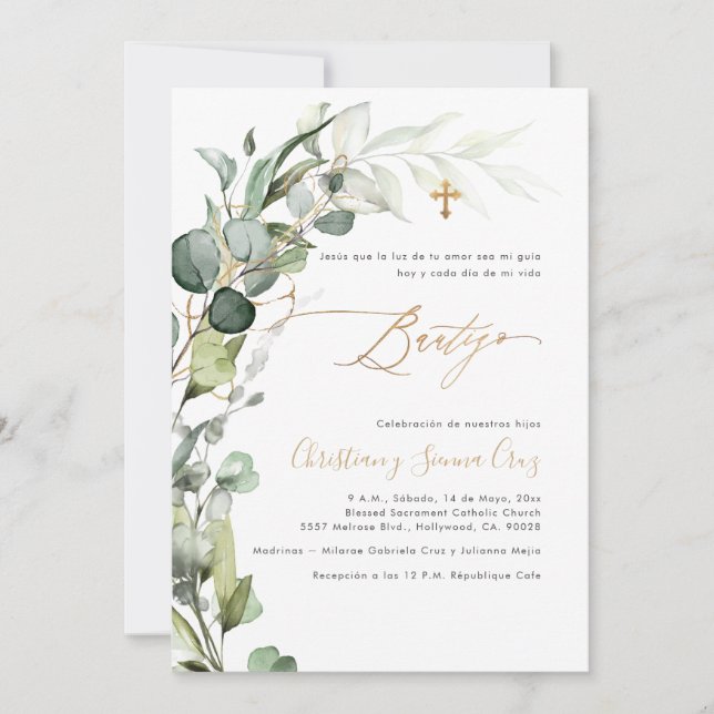 Invitation PixDezines H2 Verdure Gomme Foliage Bautizo (Devant)