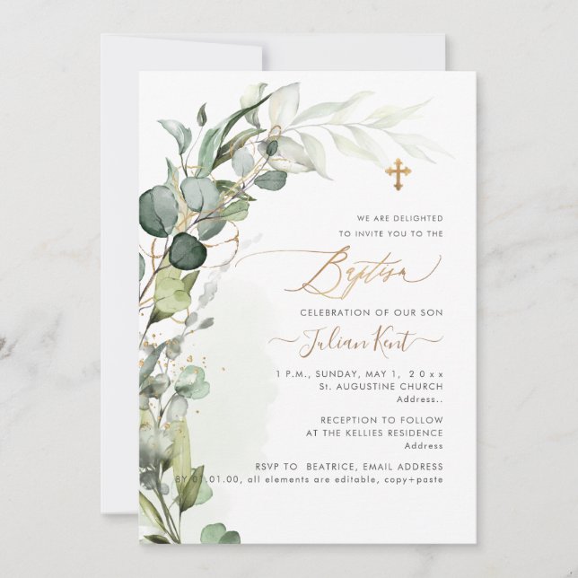 Invitation PixDezines H2 Verdure Gomme Foliage Premier Baptêm (Devant)