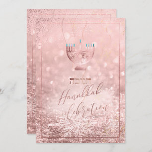 Invitation PixDezines Hanoukka Celebration, Neige Or Rose