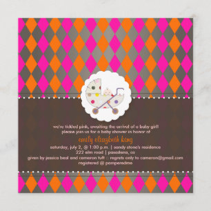 Invitation PixDezines harlequin/rose+orange/baby shower/DO-IT