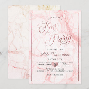 Invitation PixDezines Hens Party Faux Rose Gold Script+Marbre