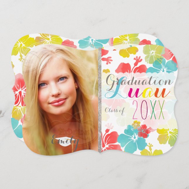 Invitation PixDezines Hibiscus Graduation Luau (Devant / Derrière)