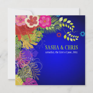 Invitation PixDezines Hibiscus+monstera/jaune+fuschia
