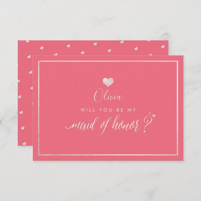 Invitation PixDezines Iridescente Blush+Coral, Maid of Honor (Devant / Derrière)