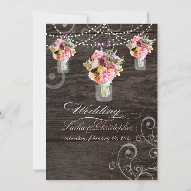 Invitation PixDezines JARS MASON/PANNEAUX EN BOIS RUSTIQUE (Devant)