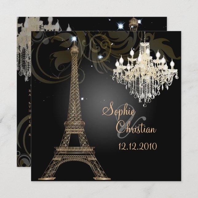 Invitation PixDezines LA TOUR EIFFEL/PARIS/CRYSTAL CHANDELIER (Devant / Derrière)