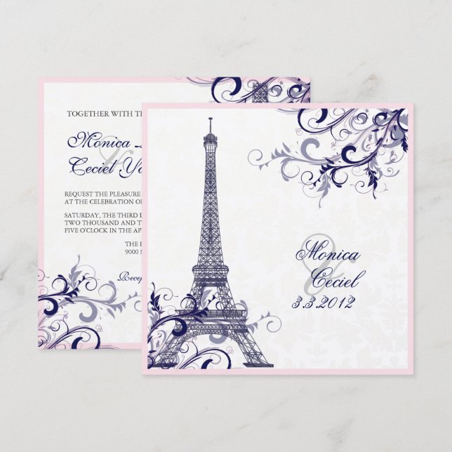 Invitation PixDezines la tour eiffel/paris/METALLIC ARGENT (Devant / Derrière)