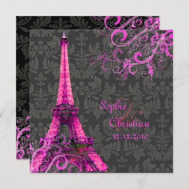 Invitation PixDezines LA TOUR EIFFEL/PINK/DO-IT-YOURSELF COUL (Devant / Derrière)