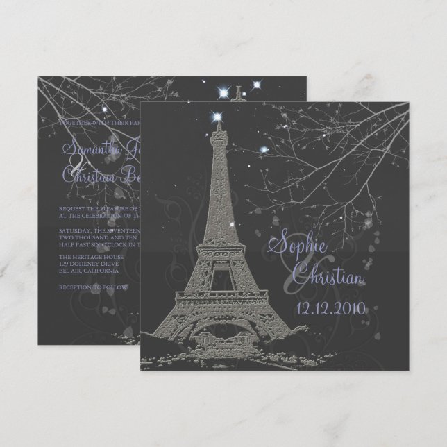 Invitation PixDezines La Tour Eiffel+Spirales (Devant / Derrière)