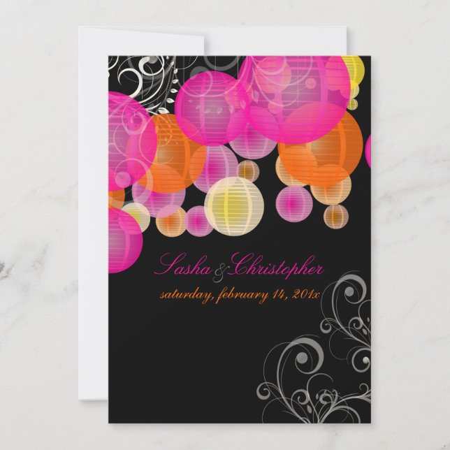 Invitation PixDezines lanternes rose+orange (Devant)