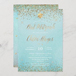Invitation PixDezines Light Blue Gold Parties scintillant Bat