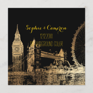 Invitation PixDezines London/Faux Gold Foil/arrière - plan DO