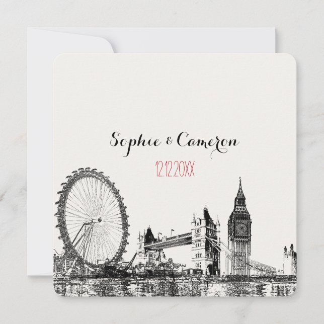 Invitation PixDezines Londres/couleur de fond DIY (Devant)