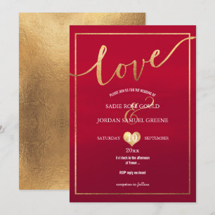 Invitation PixDezines Love Faux Gold/Red Velvet