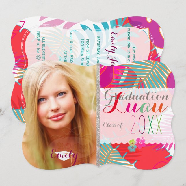 Invitation PixDezines Luau Graduation/Rainforest (Devant / Derrière)