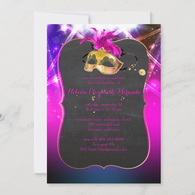 Invitation PixDezines Luminaires Masquerade/Quince/Laser (Dos)