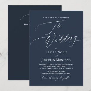 Invitation PixDezines Luxe Calligraphie Mariage Bleu Nuit