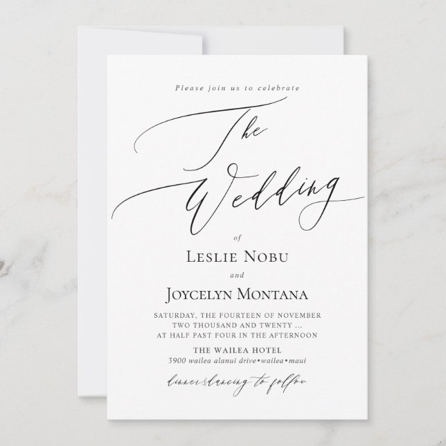 Invitation PixDezines Luxe Calligraphie minimaliste Mariage (Devant)