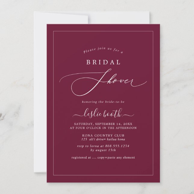 Invitation PixDezines Luxe Script Mariage Burgundy (Devant)