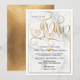 Invitation PixDezines M. Mme Faux Gold Fancy Script+Marble