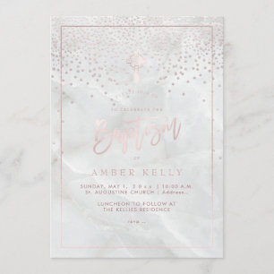 Invitation PixDezines Marble+Blush Pink Confetti/Baptism