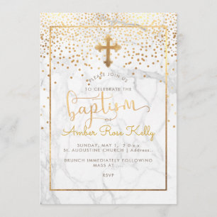 Invitation PixDezines Marble+Faux Gold Confetti/Baptism