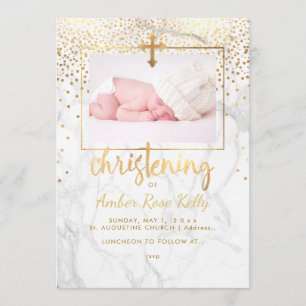 Invitation PixDezines Marble+Faux Gold Dots/Christening