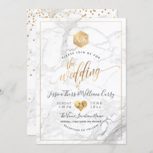 Invitation PixDezines Marble+Faux Gold Monogramme Honeycomb