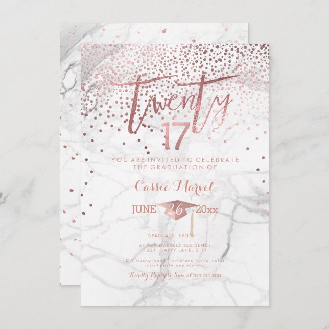 Invitation PixDezines Marble Faux Rose Gold 2017 (Devant / Derrière)