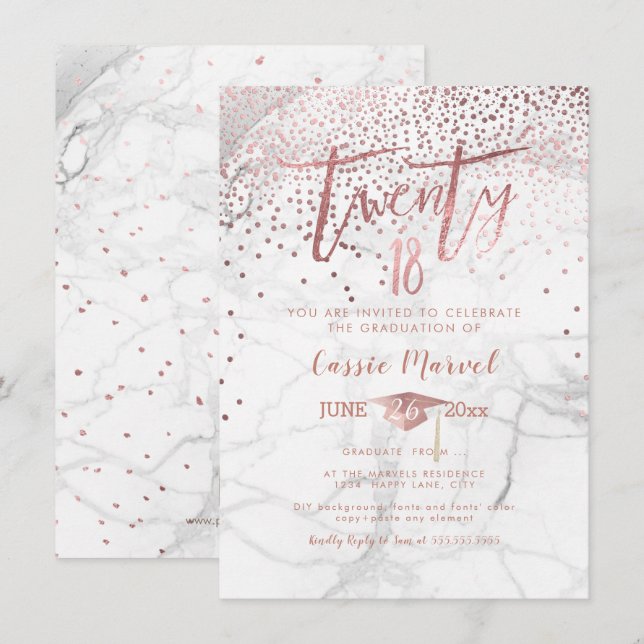 Invitation PixDezines Marble Faux Rose Gold 2018 (Devant / Derrière)