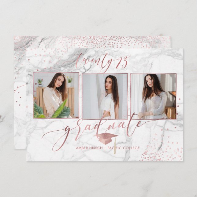 Invitation PixDezines Marble Faux Rose Gold 2018 Graduation (Devant / Derrière)