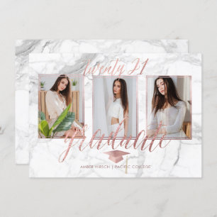 Invitation PixDezines Marble Faux Rose Gold Graduation Invita