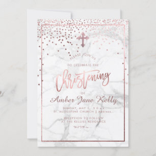 Invitation PixDezines Marble+Faux Rose Points Or/Christening