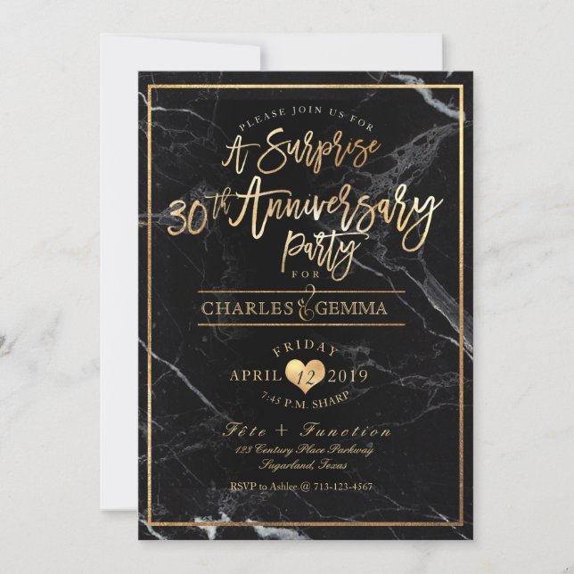 Invitation PixDezines Marble+Gold/Surprise 30e Anniversaire (Devant)