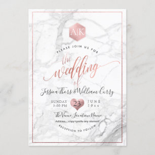 Invitation PixDezines Marble+Monogramme+Faux RoseGold Honeyco