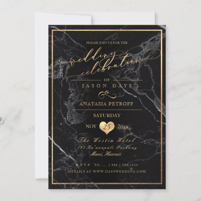 Invitation PixDezines Marbre/Faux Or/Célébration de Mariage (Devant)
