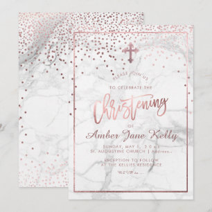 Invitation PixDezines Marbre+Faux Or Rose Points/Baptême
