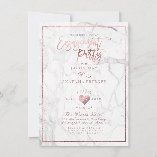 Invitation PixDezines Marbre/Faux Rose Gold/Engagement Party (Devant)