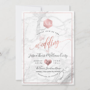 Invitation PixDezines Marbre+Monogramme+Faux RoseGold Honeyco